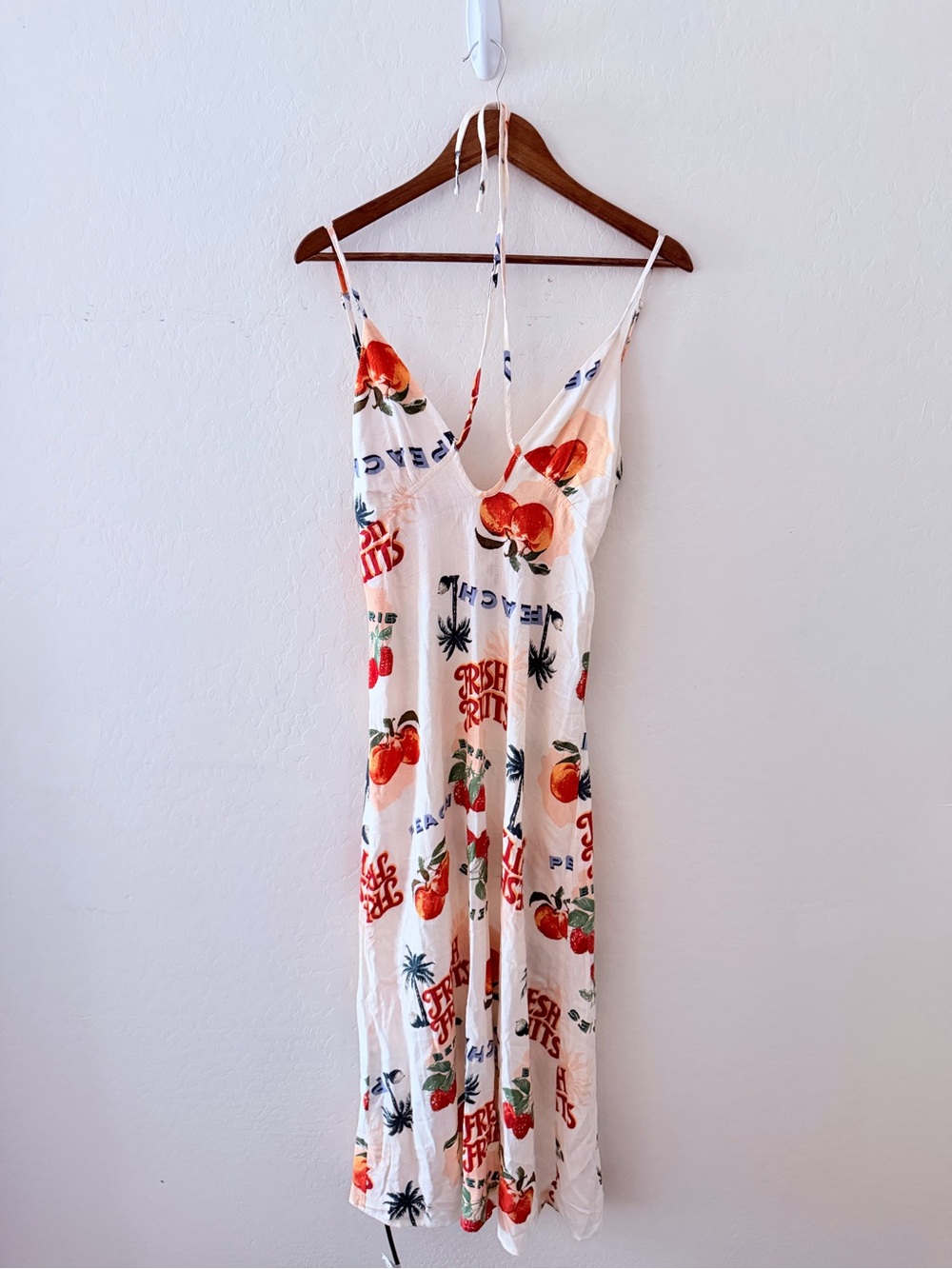 Paper Heart Fresh Fruit Print Linen Blend Midi Dress Size Small
